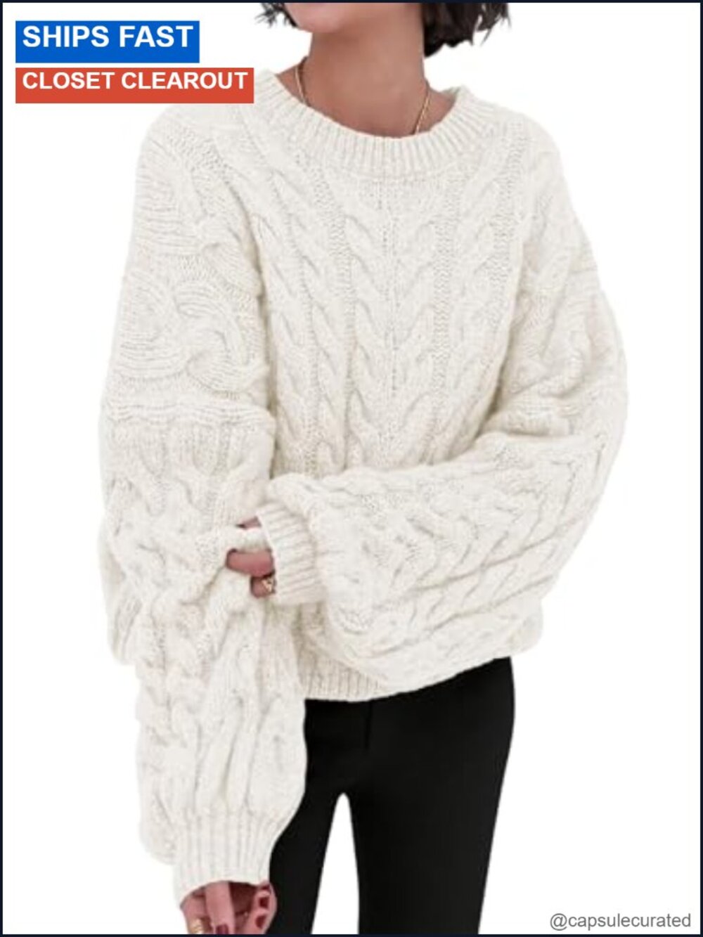 Womens Cable Knit Oversized Crewneck Chunky Pullover Sweater Long Sleeve